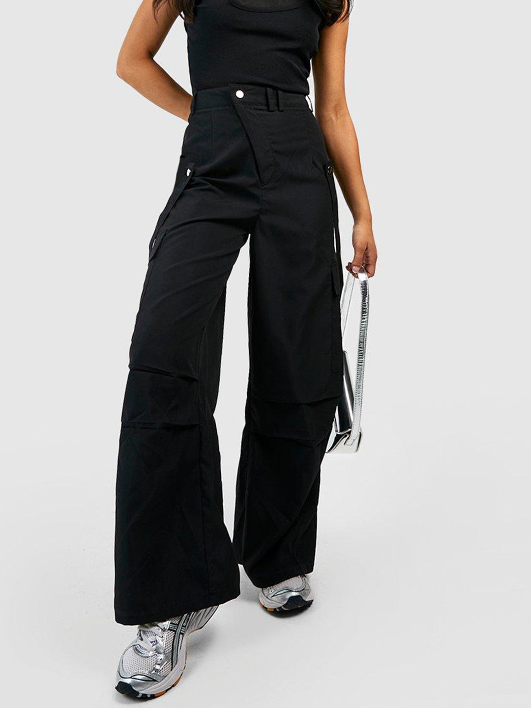 Boohoo Women Petite Buckle Detail Tab Cargos