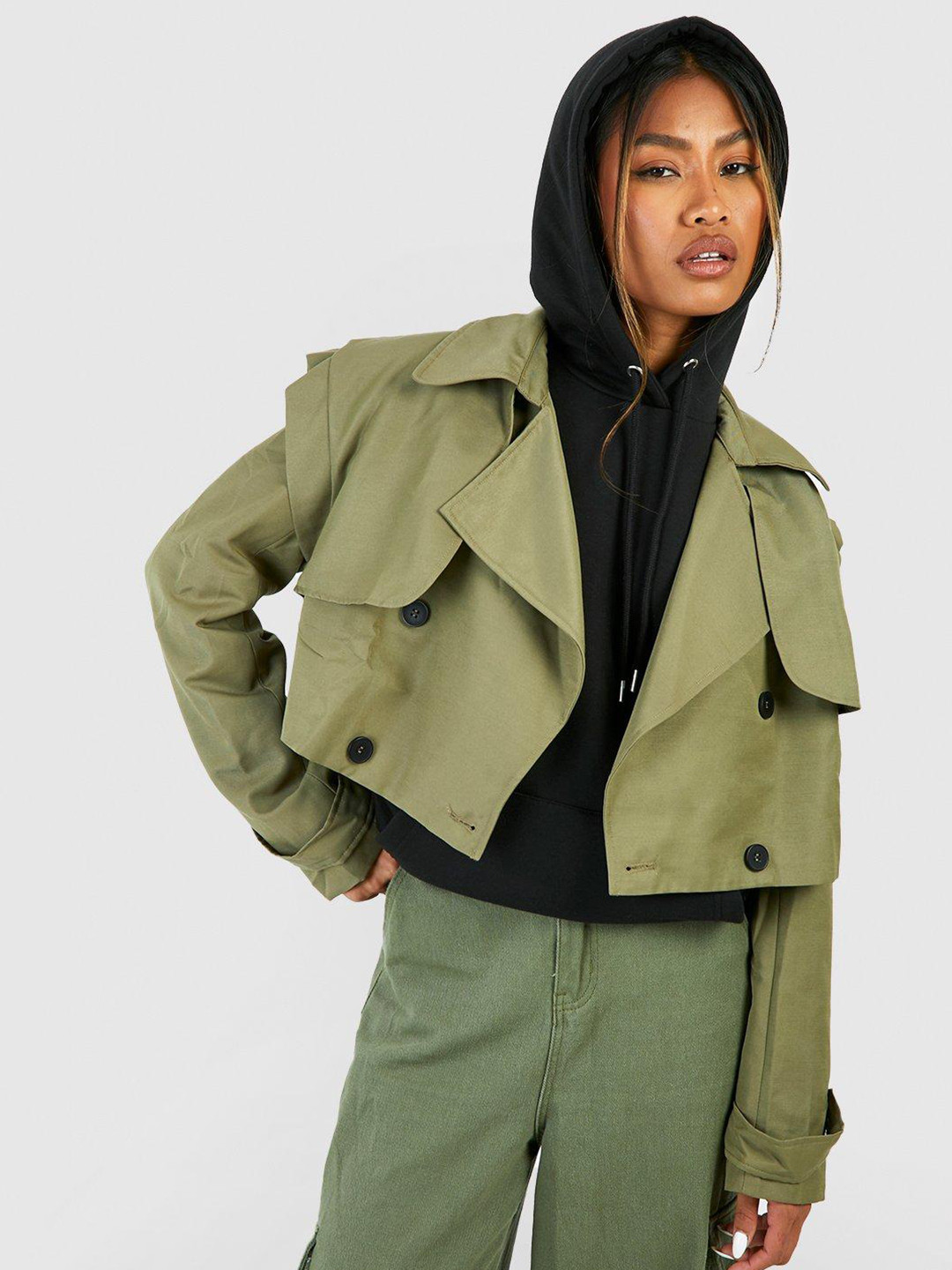 Boohoo Women Crop Tailored Trench Jacket