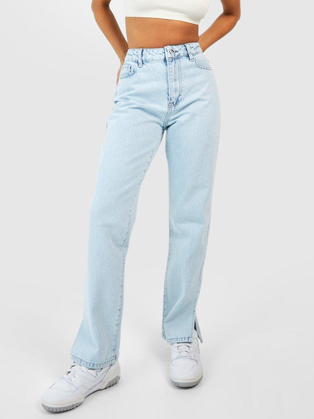 Boohoo Women Petite Split Hem High-Rise Jeans