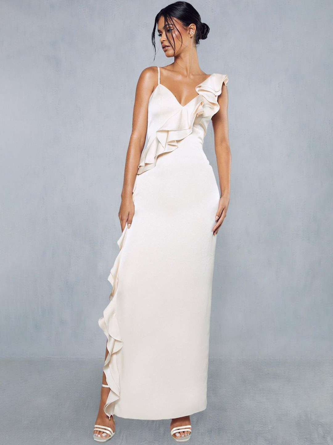 MISSPAP Ruffled Side Slit Bodycon Maxi Dress
