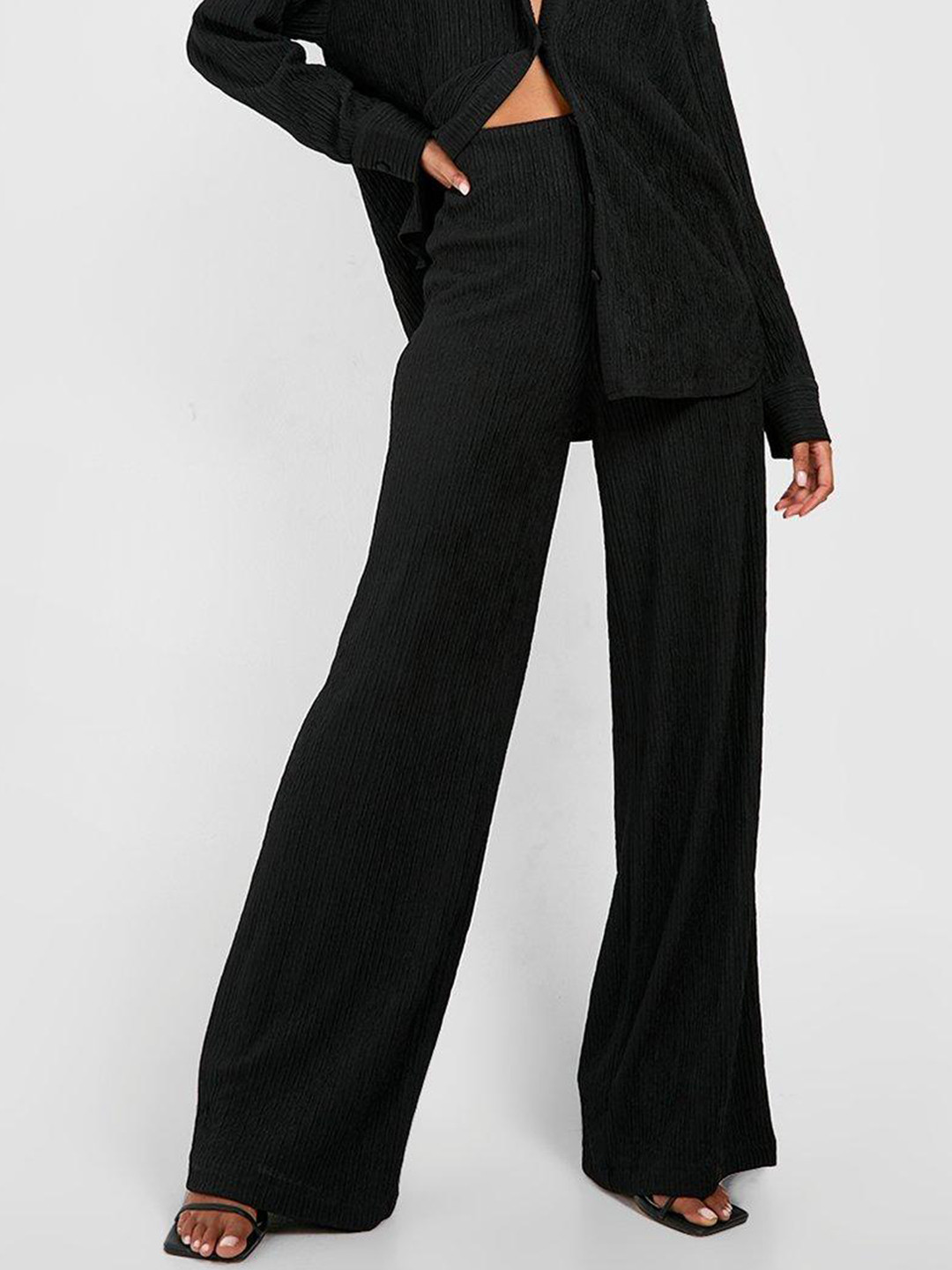 Boohoo Crinkled Relaxed Fit Wide Leg Trousers