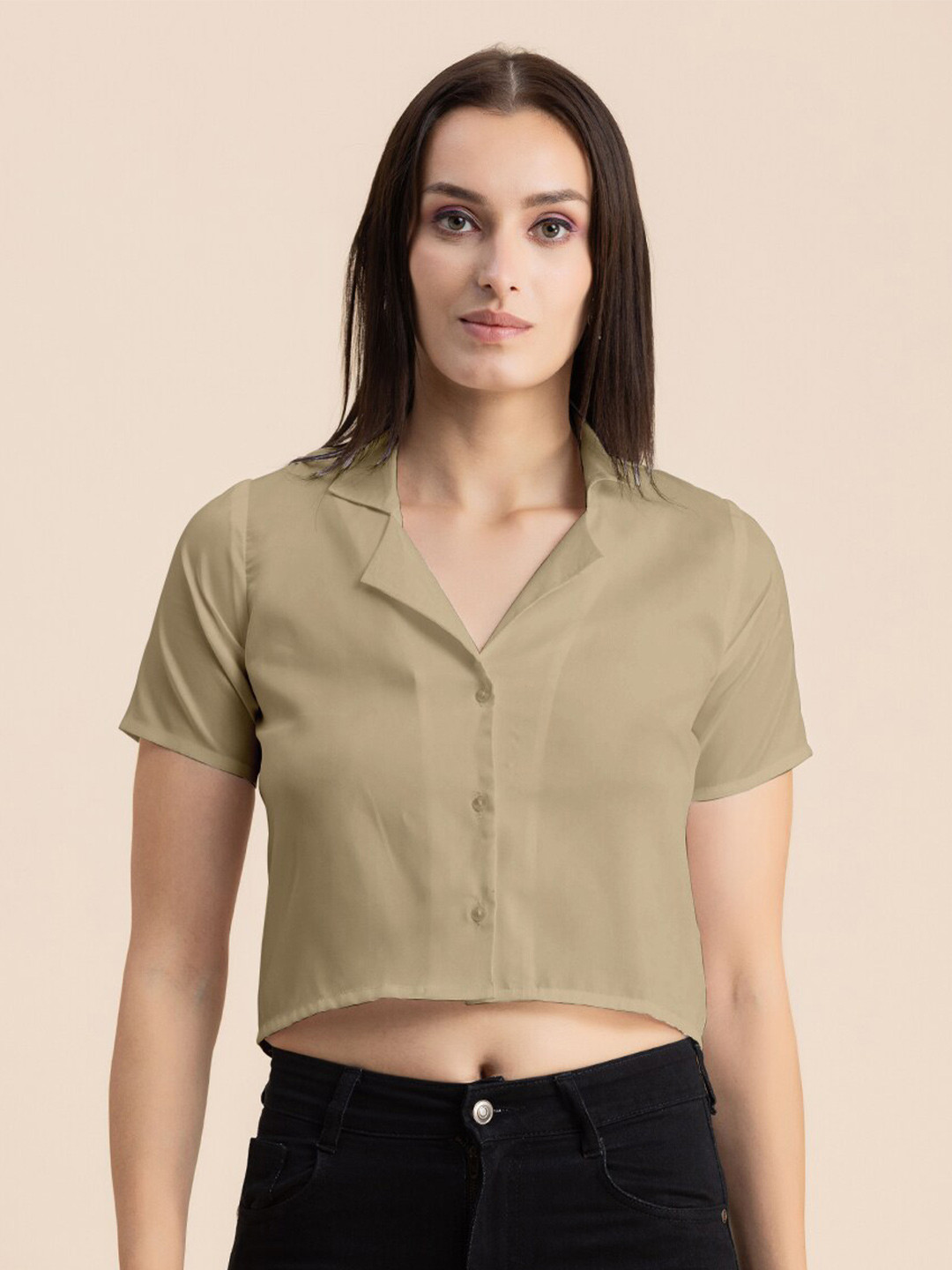Moomaya Cuban Collar Crop Casual Shirt