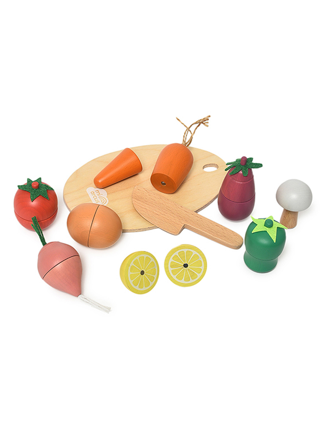 MiArcus Wooden Vegetable With Wooden Knife & Chopping Board Kitchen Food Toys Pretend Play