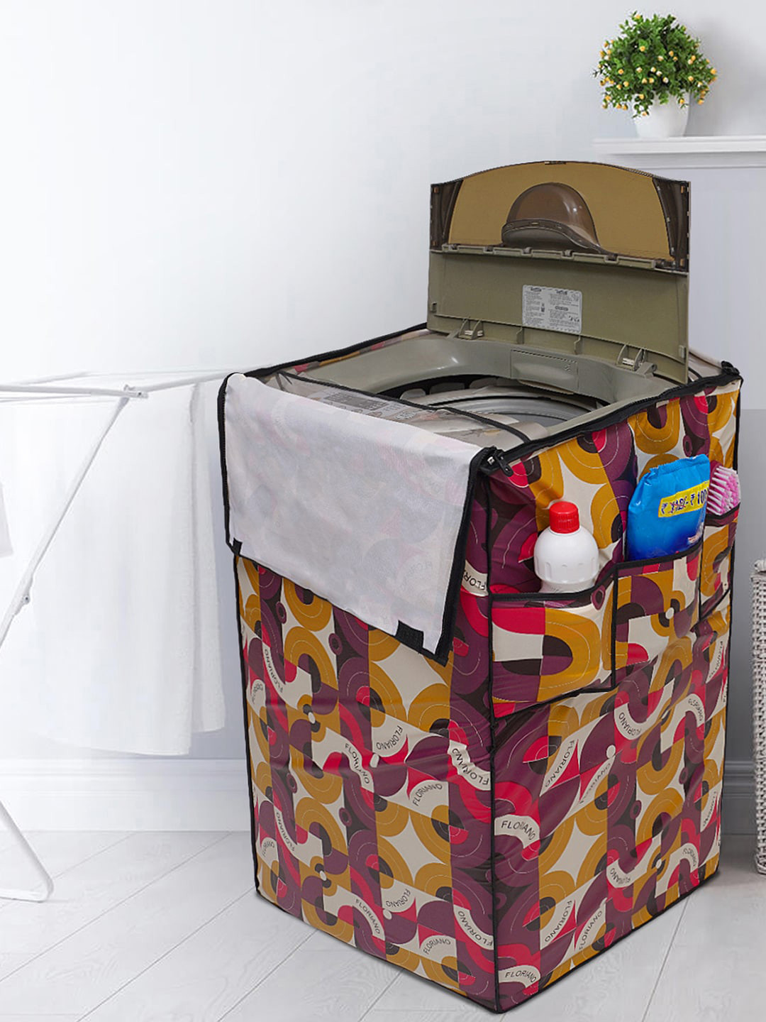 DREAM CARE Purple & Yellow Printed Waterproof Top Load Washing Machine Cover