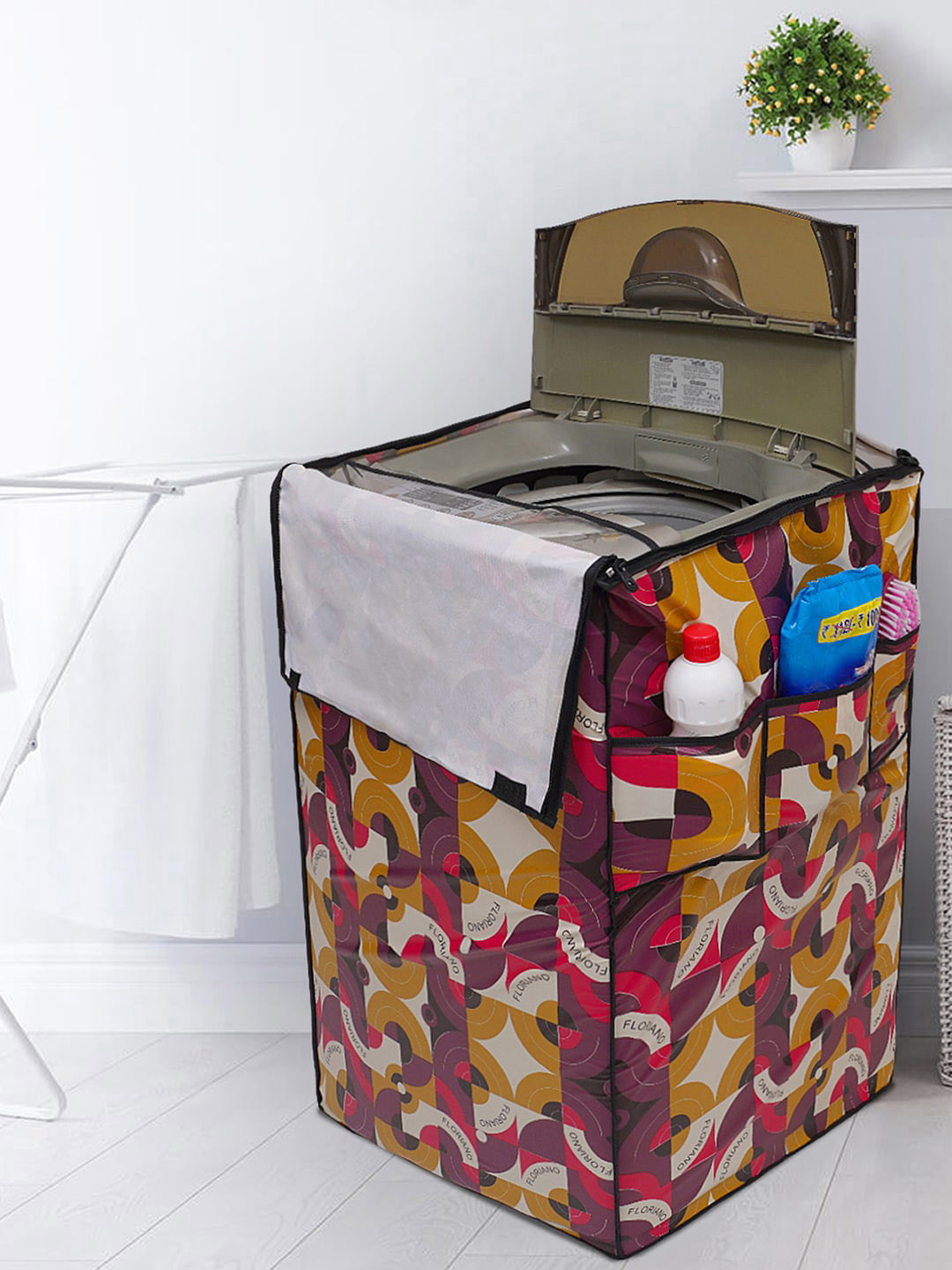 DREAM CARE Purple & Mustard Yellow Printed Waterproof Washing Machine Cover