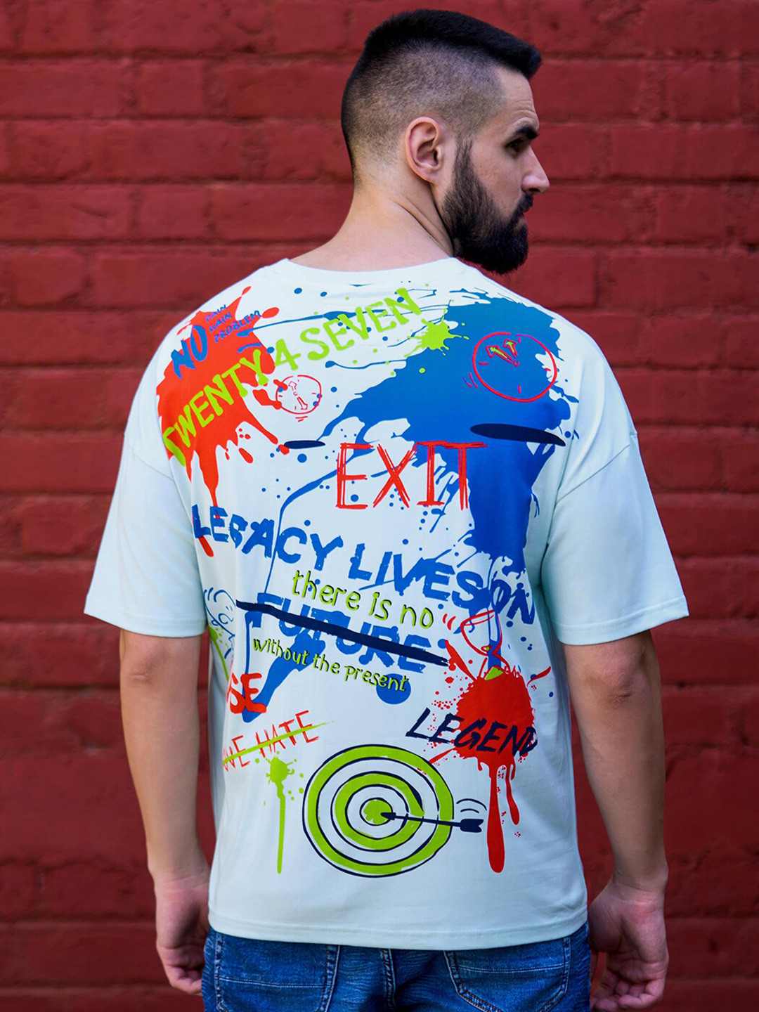 Stormborn Typography Printed Pure Cotton Oversized Drop-Shoulder T-Shirt