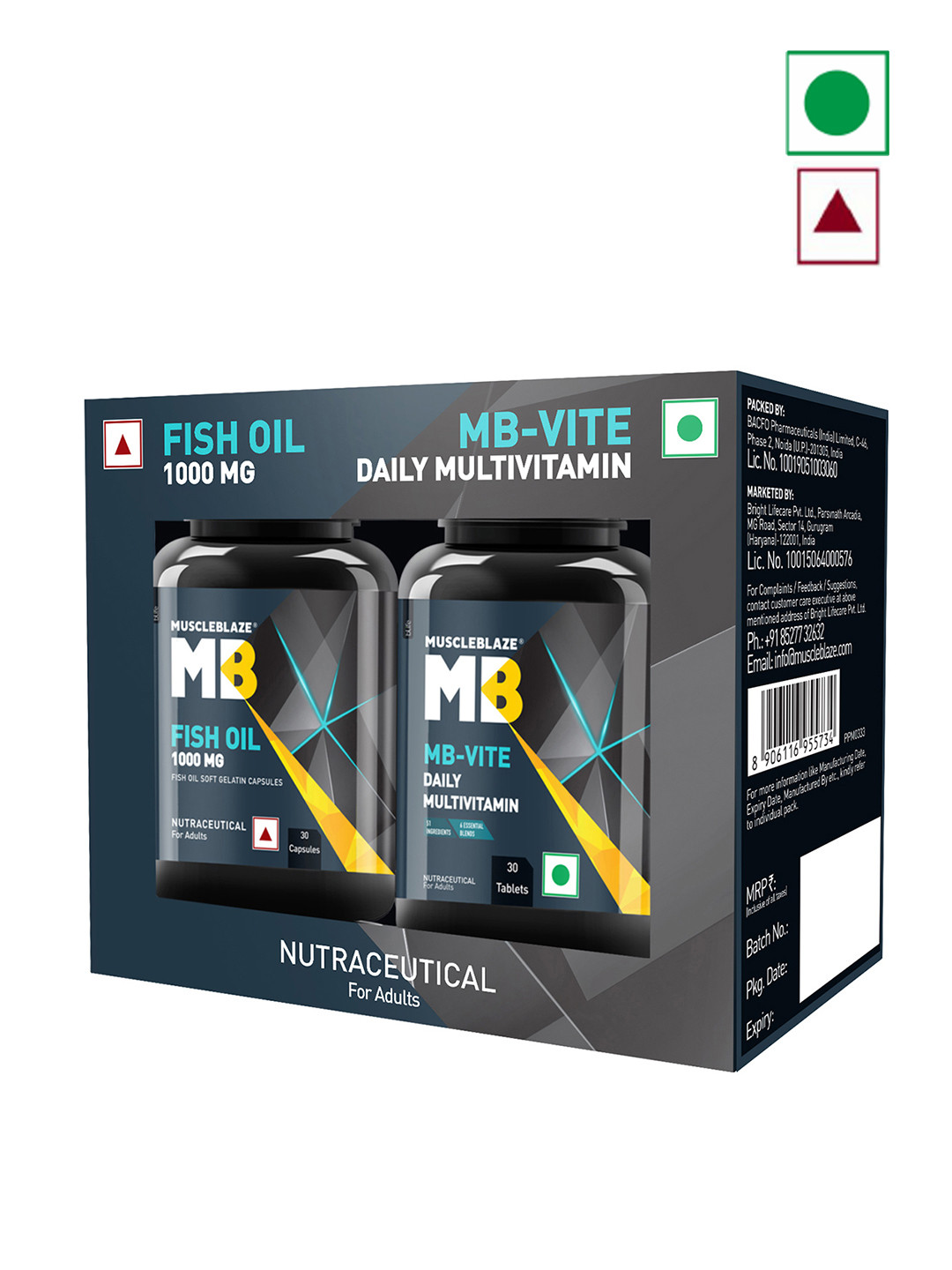 MuscleBlaze MB-Vite Multivitamins & Omega 3 Fish Oil 1000mg Capsules Combo - 30 Pcs Each