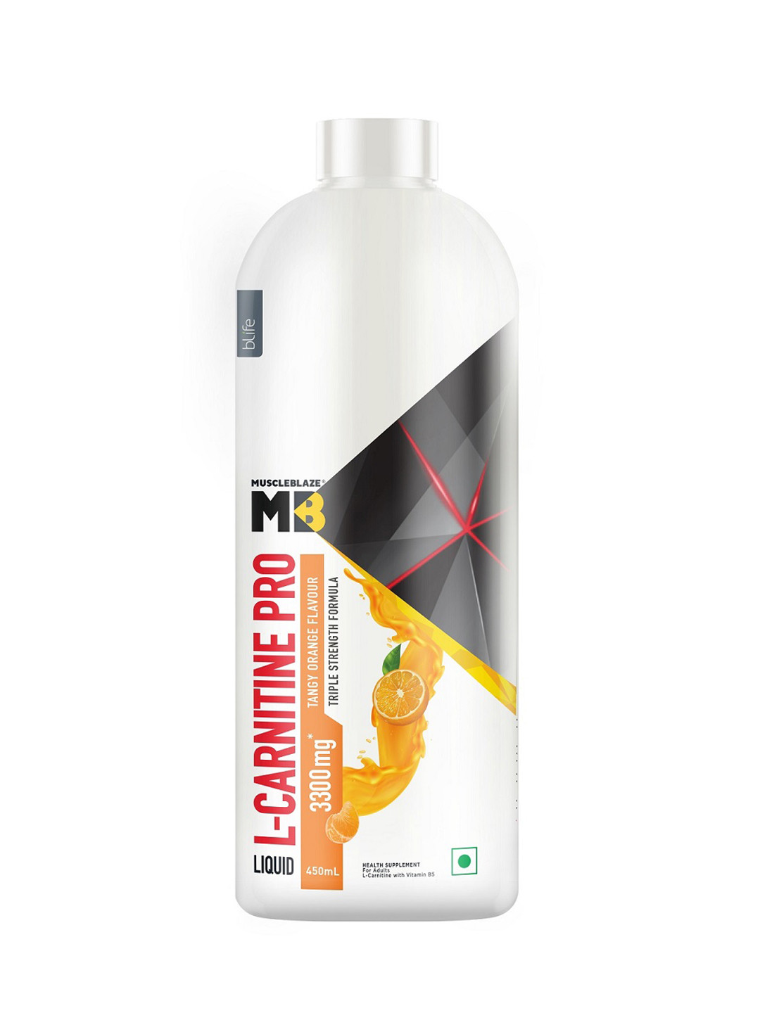 MuscleBlaze Liquid L-Carnitine Pro Triple Strength Formula - Tangy Orange Flavour - 450ml