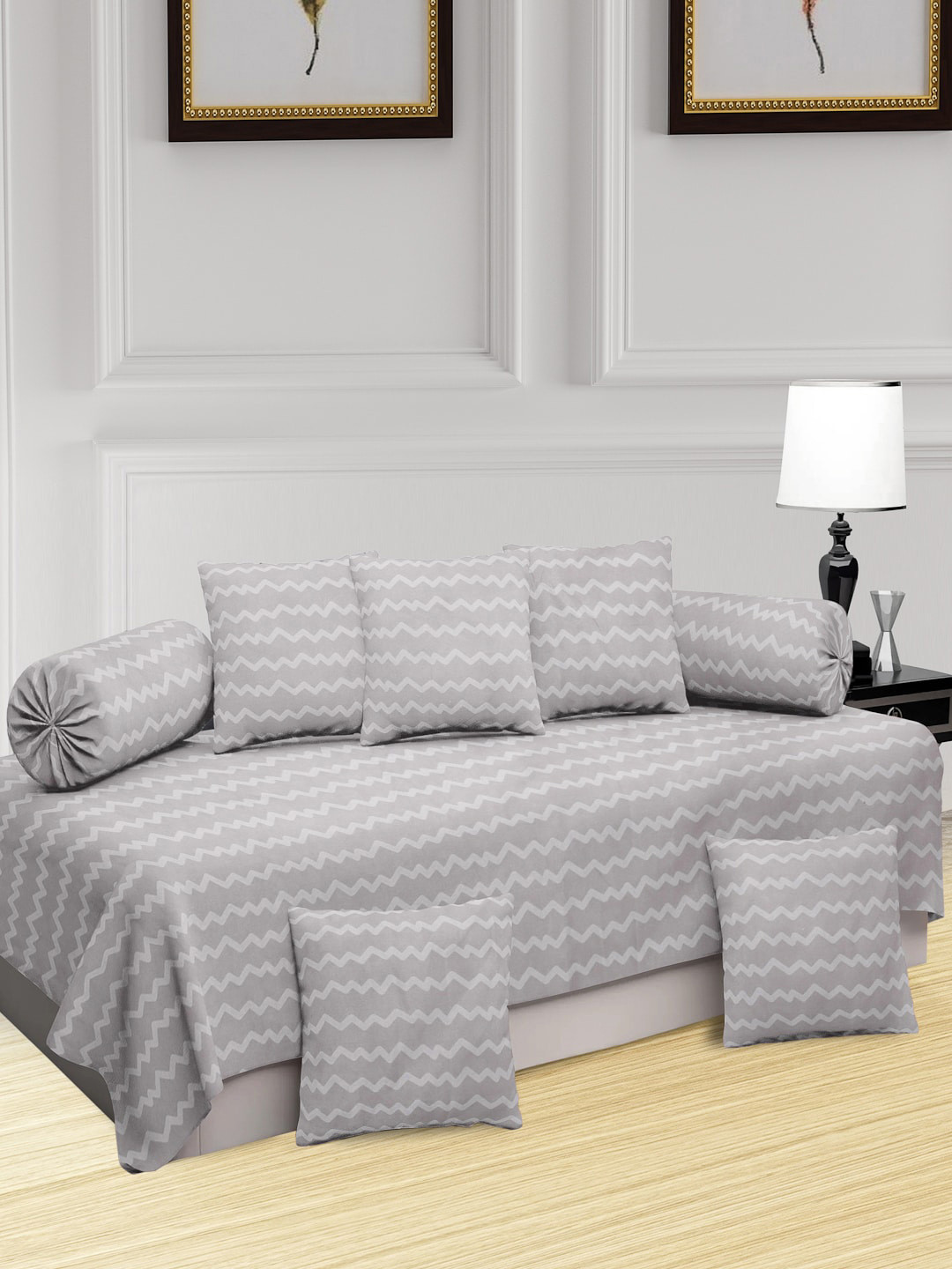 KLOTTHE Beige 8 Pieces Striped Diwan Set