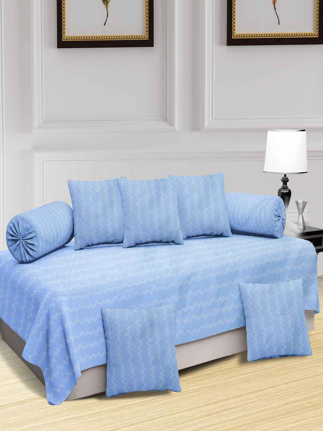 KLOTTHE Blue 8 Pieces Striped Diwan Set