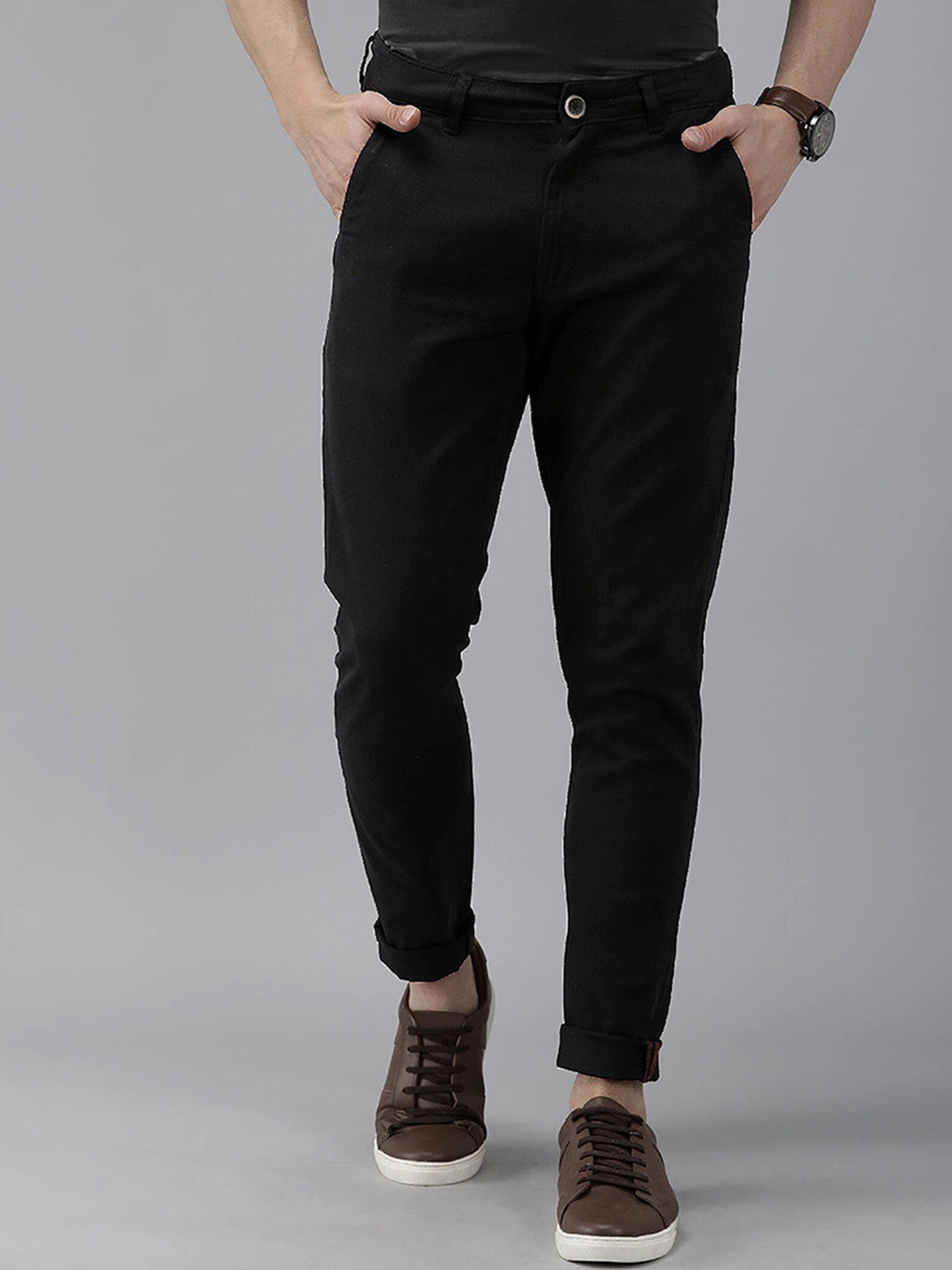 FUBAR Men Black Relaxed Slim Fit Easy Wash Chinos