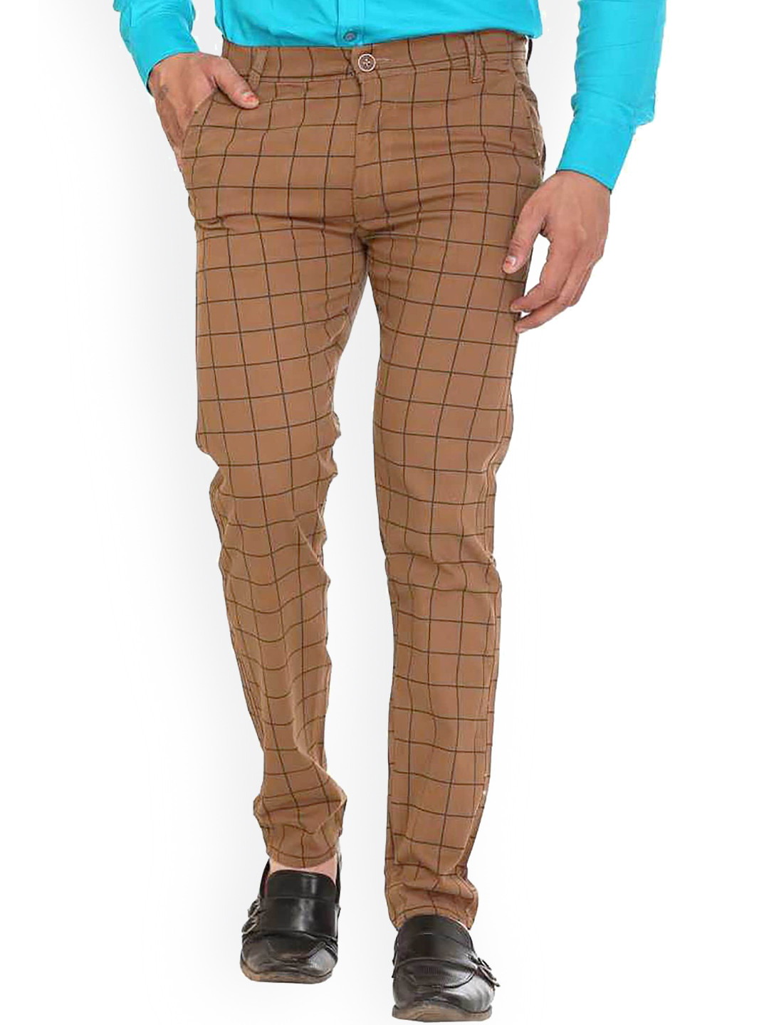FUBAR Men Checked Relaxed Slim Fit Mid-Rise Easy Wash Cotton Chinos