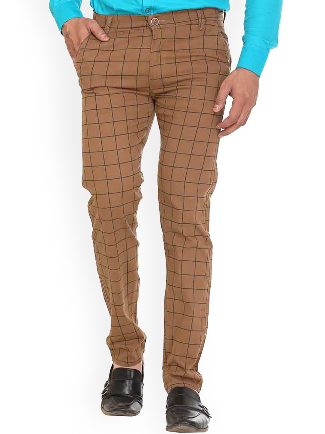 FUBAR Men Checked Relaxed Slim Fit Easy Wash Cotton Chinos