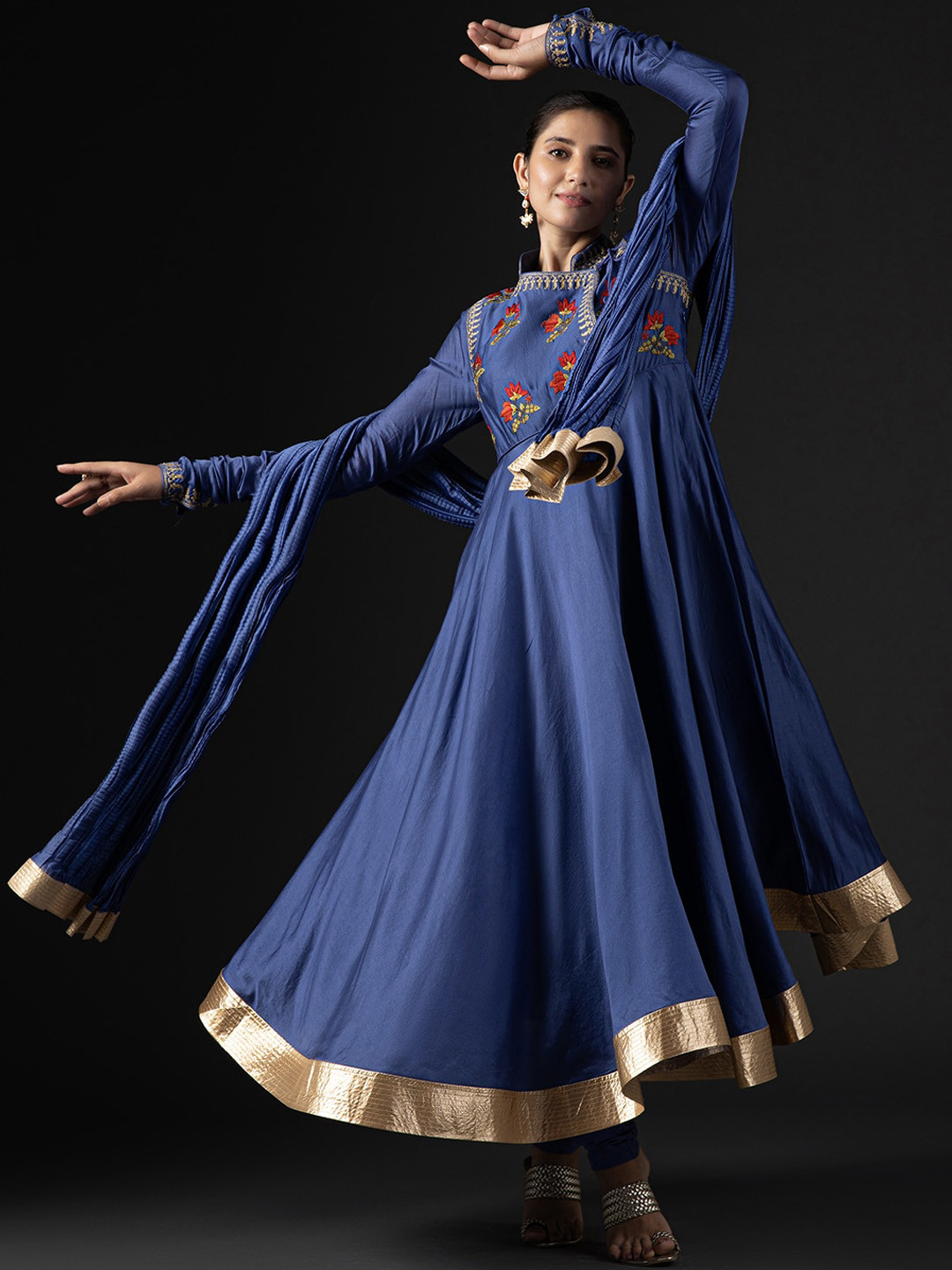 Biba by Rohit Bal Floral Embroidered Anarkali Kurta with Churidar & Dupatta