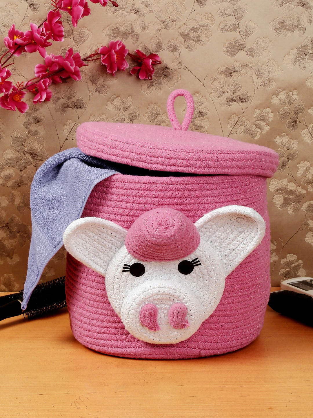 FABINALIV Pink Cartoon Design Multipurpose Foldable Organiser With Lid