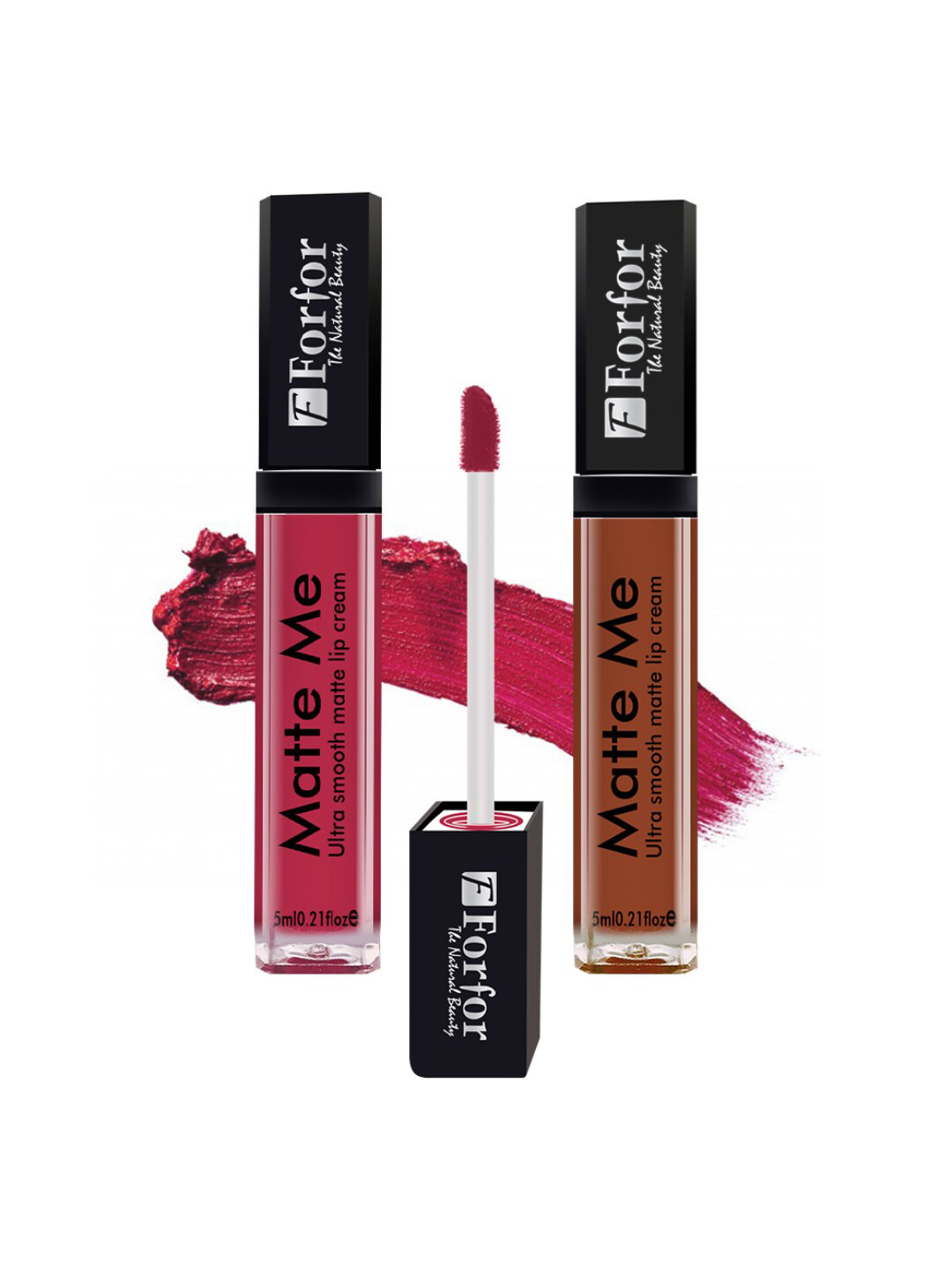 FORFOR Set Of 2 Matte Me Ultra Smooth Liquid Lipsticks - Rose Red+Brown