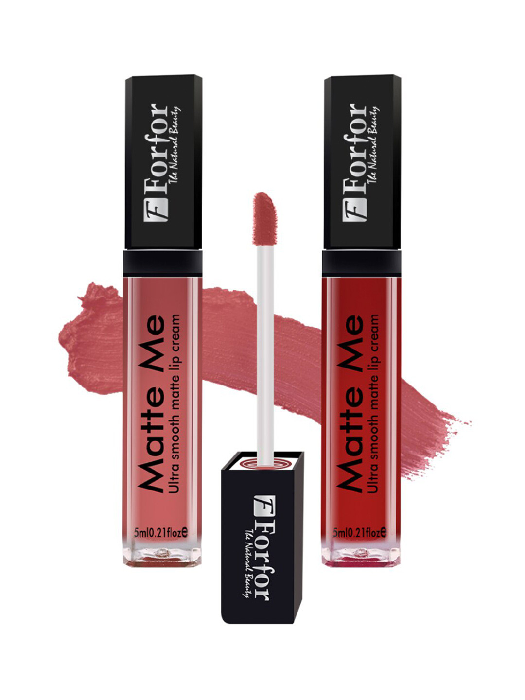 FORFOR Matte Me 2Pcs Long Lasting Liquid Matte Lipstick- Nude Peach 121-Angel Red 122
