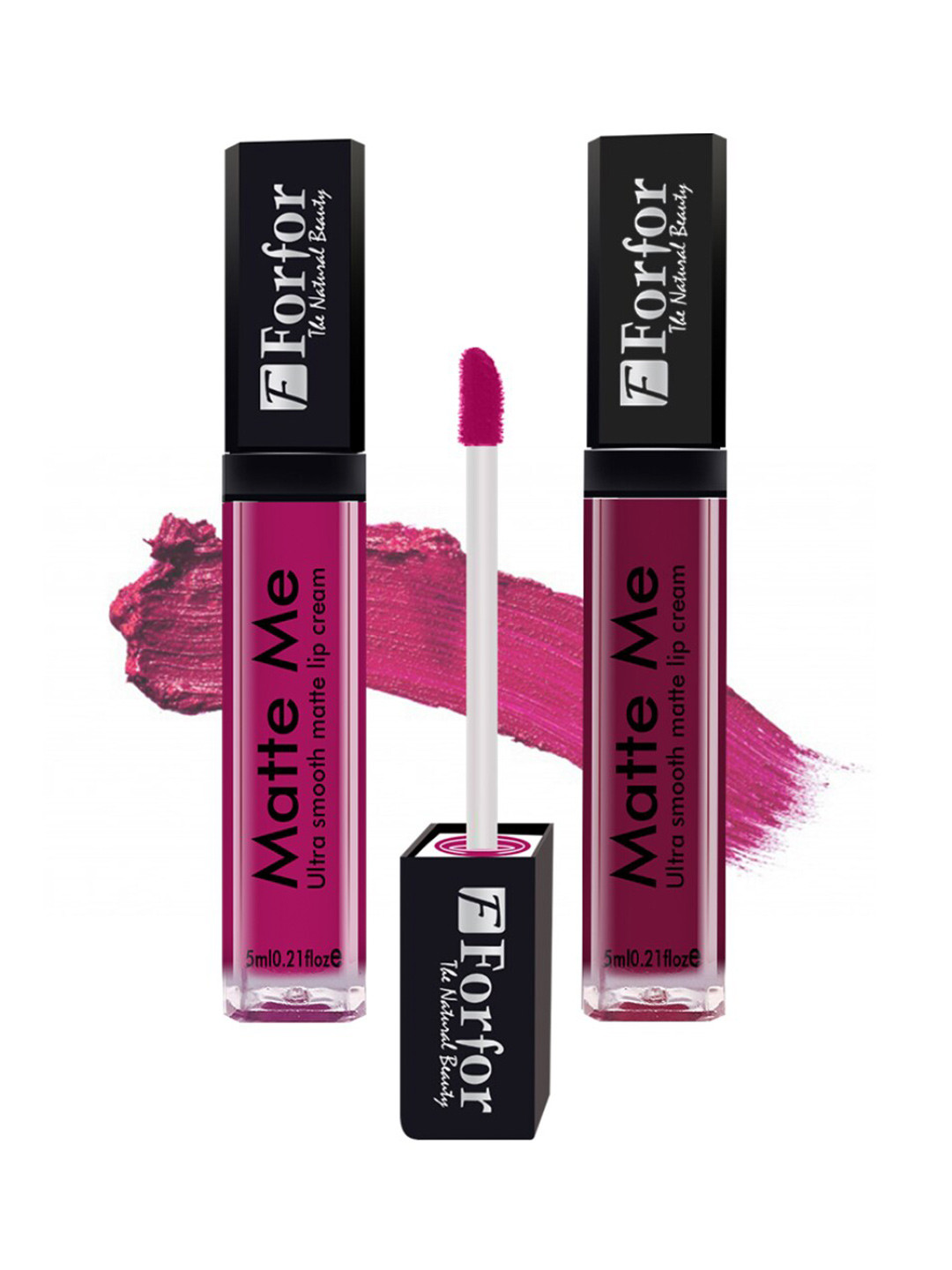 FORFOR Matte Me 2Pc Long Lasting Liquid Matte Lipstick - Fuchsia Pink 115- Moon Maroon 109