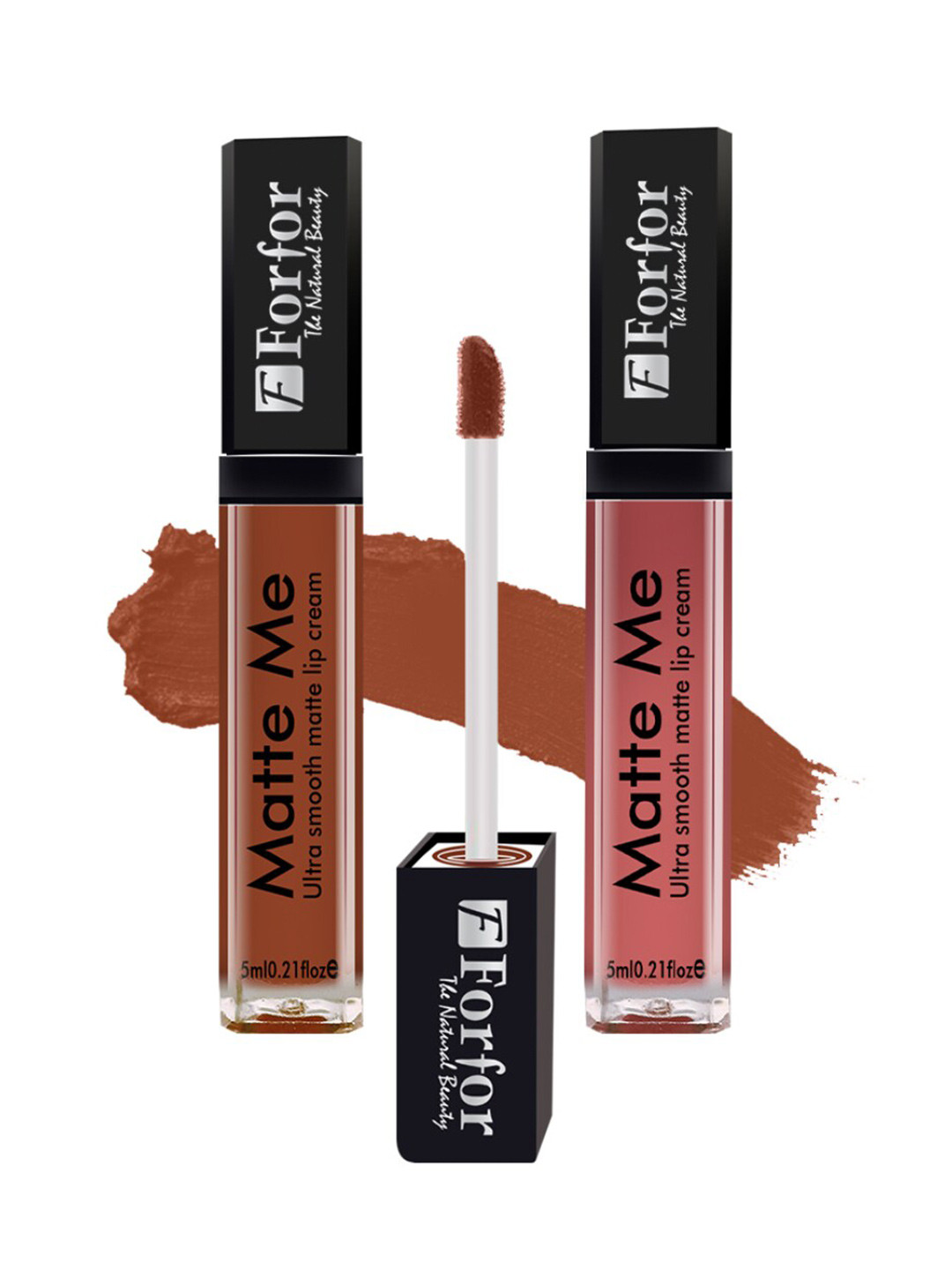 FORFOR Matte Me 2Pcs Long Lasting Liquid Matte Lipstick- Nude Peach 121- Brown 116