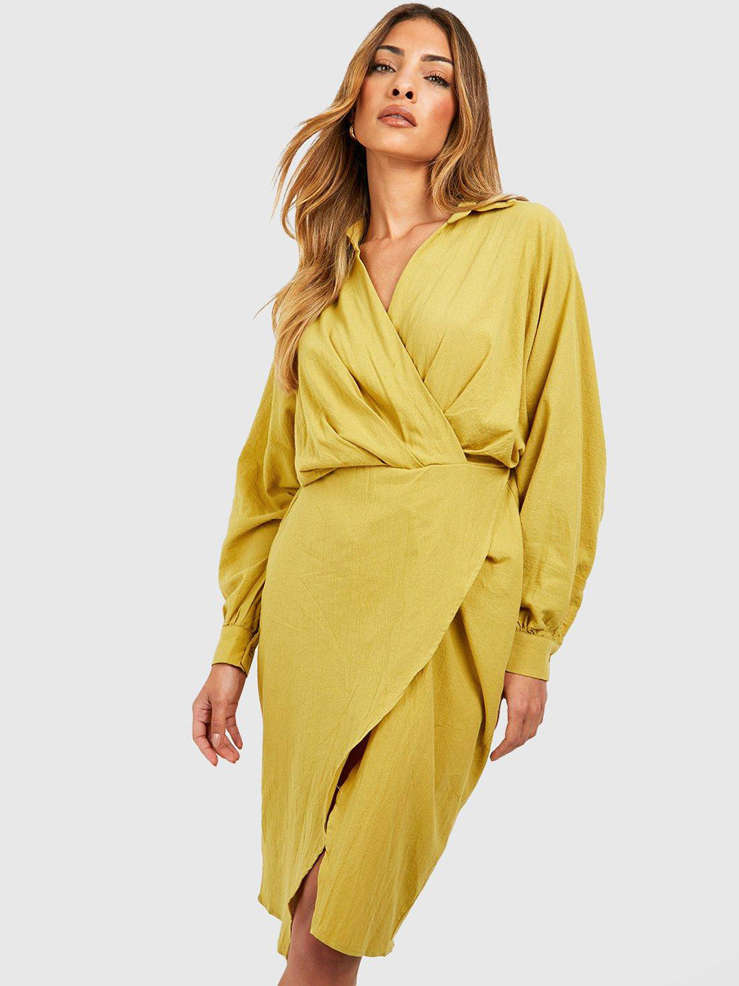 Boohoo Cotton Wrap Midi Dress