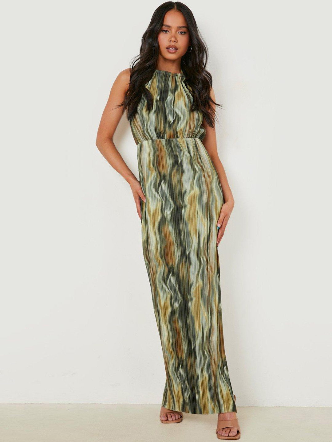 Boohoo Petite Abstract Print Halter Neck Maxi Dress