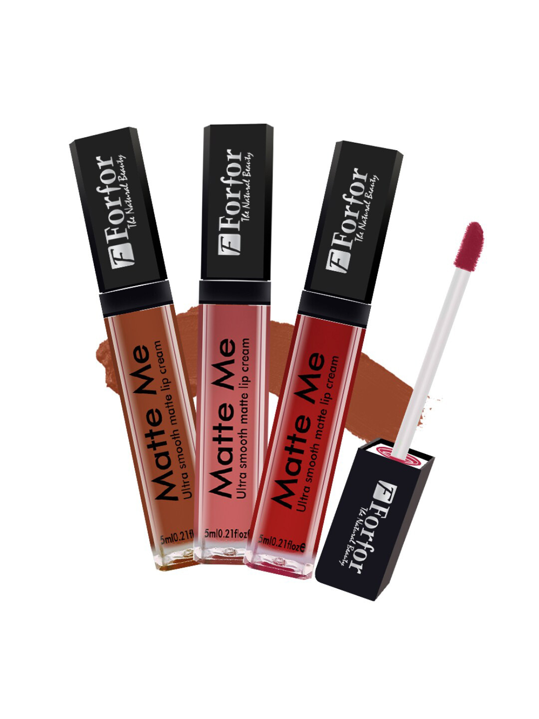 FORFOR Matte Me 3Pcs Long Lasting Liquid Matte Lipstick - Brown-Nude Peach-Angel Red