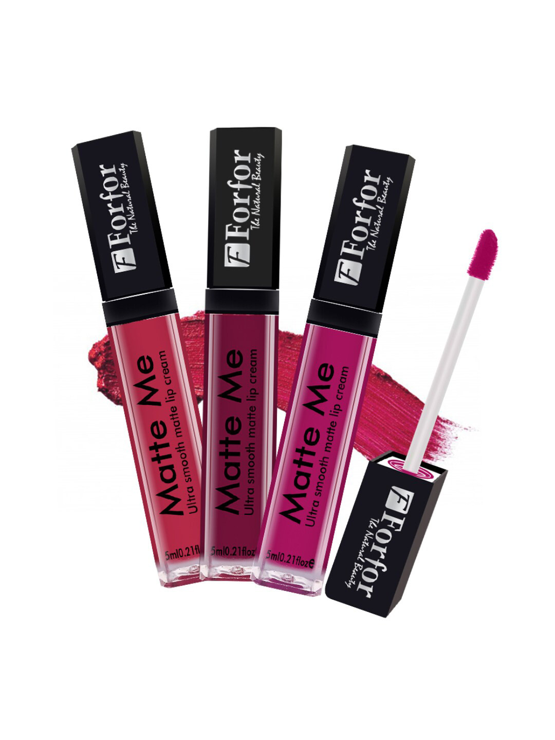 FORFOR Matte Me 3Pcs Long Lasting Liquid Matte Lipstick Rose Red-Moon Maroon-Fuchsia Pink