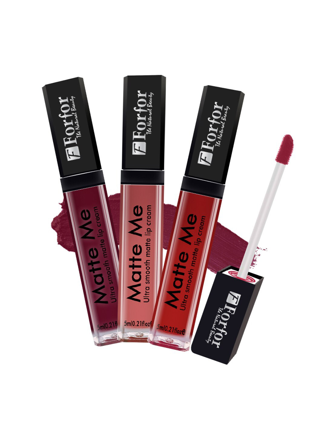 FORFOR Matte Me 3Pcs Long Lasting Liquid Matte Lipstick Vintage Wine-Nude Peach-Angel Red