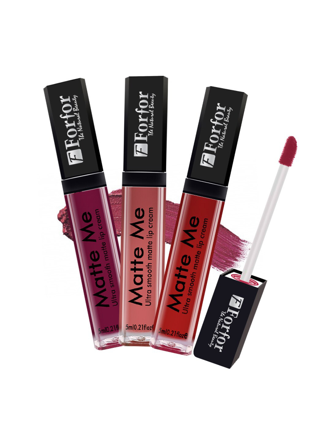 FORFOR Matte Me 3Pcs Long Lasting Liquid Matte Lipstick Moon Maroon-Nude Peach-Angel Red