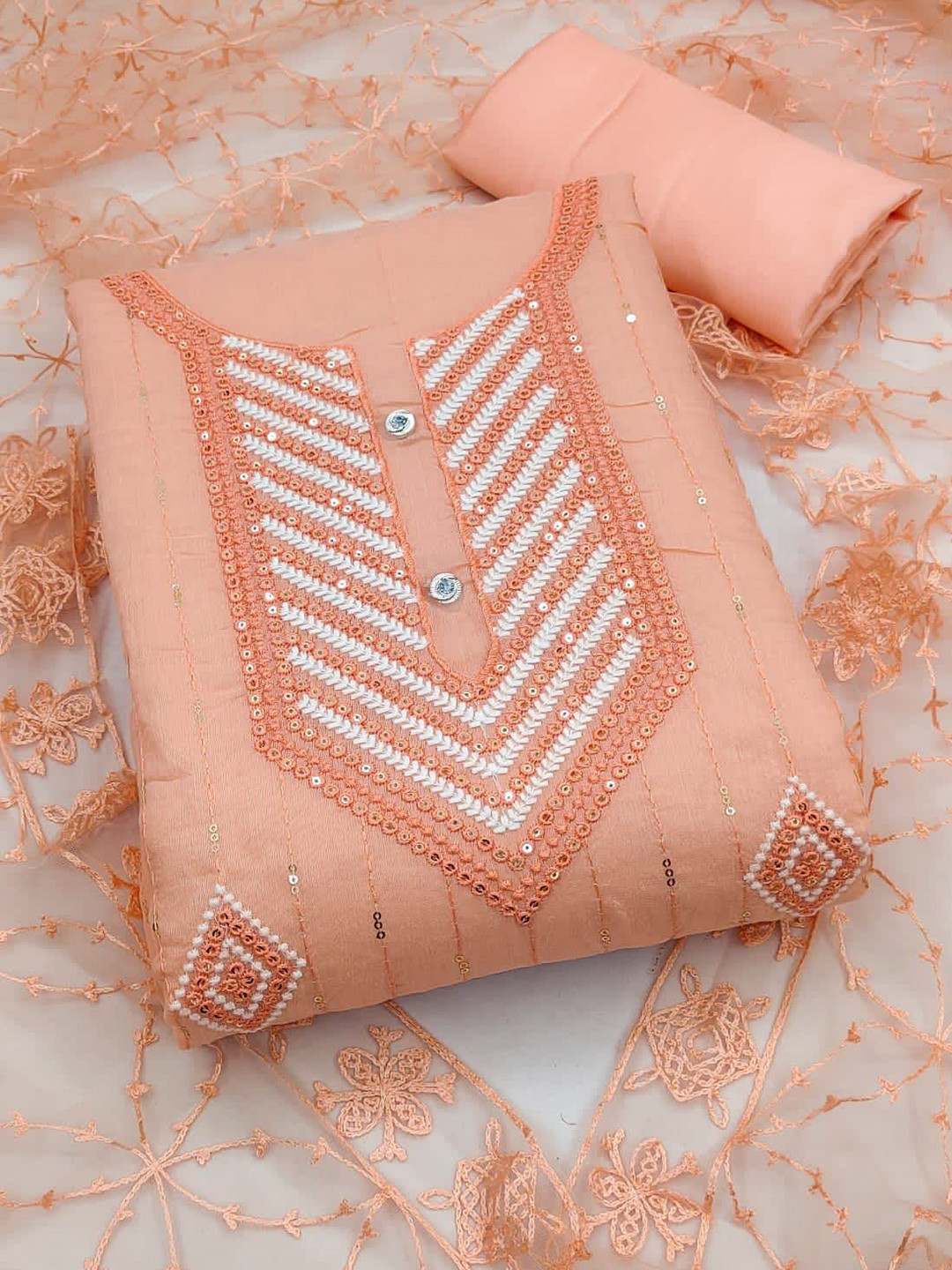 Sidhidata Geometric Embroidered Sequinned Unstitched Dress Material