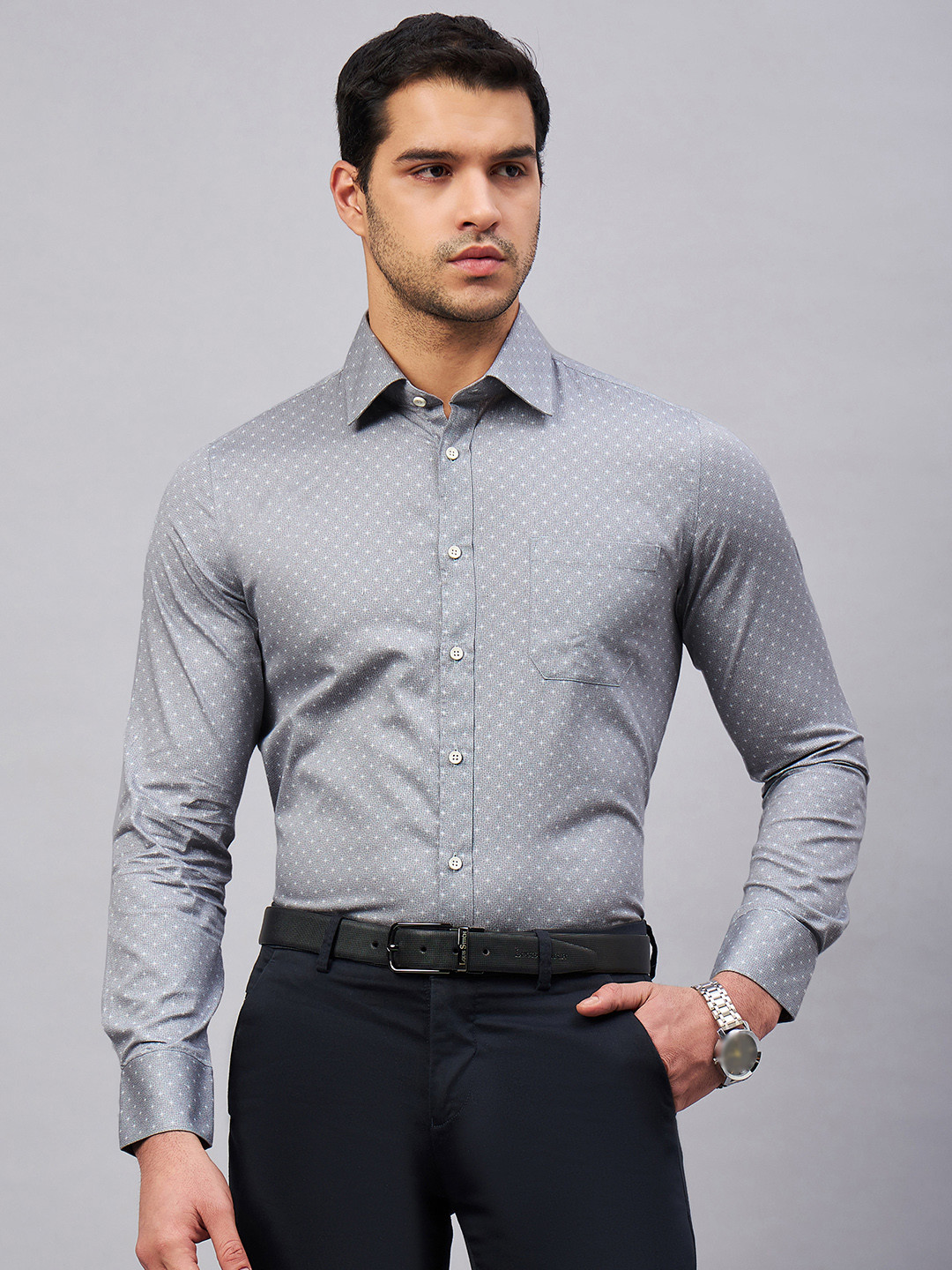 LOUIS STITCH Comfort Geometriuc Printed Cotton Formal Shirt