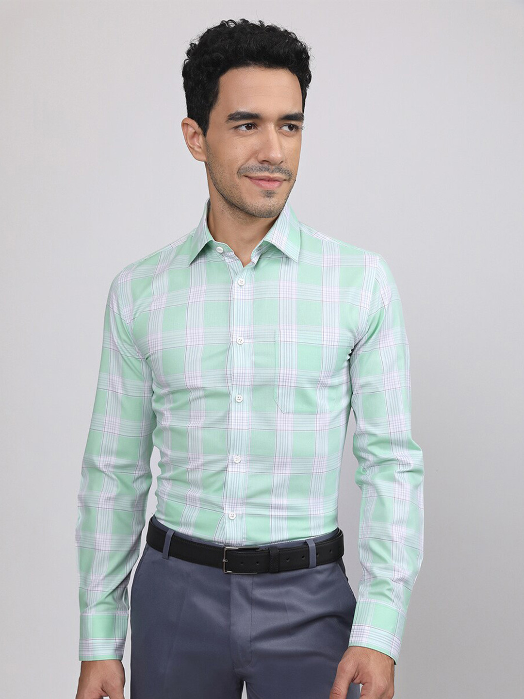 LOUIS STITCH Windowpane Checks Comfort Regular Fit Cotton Formal Shirt