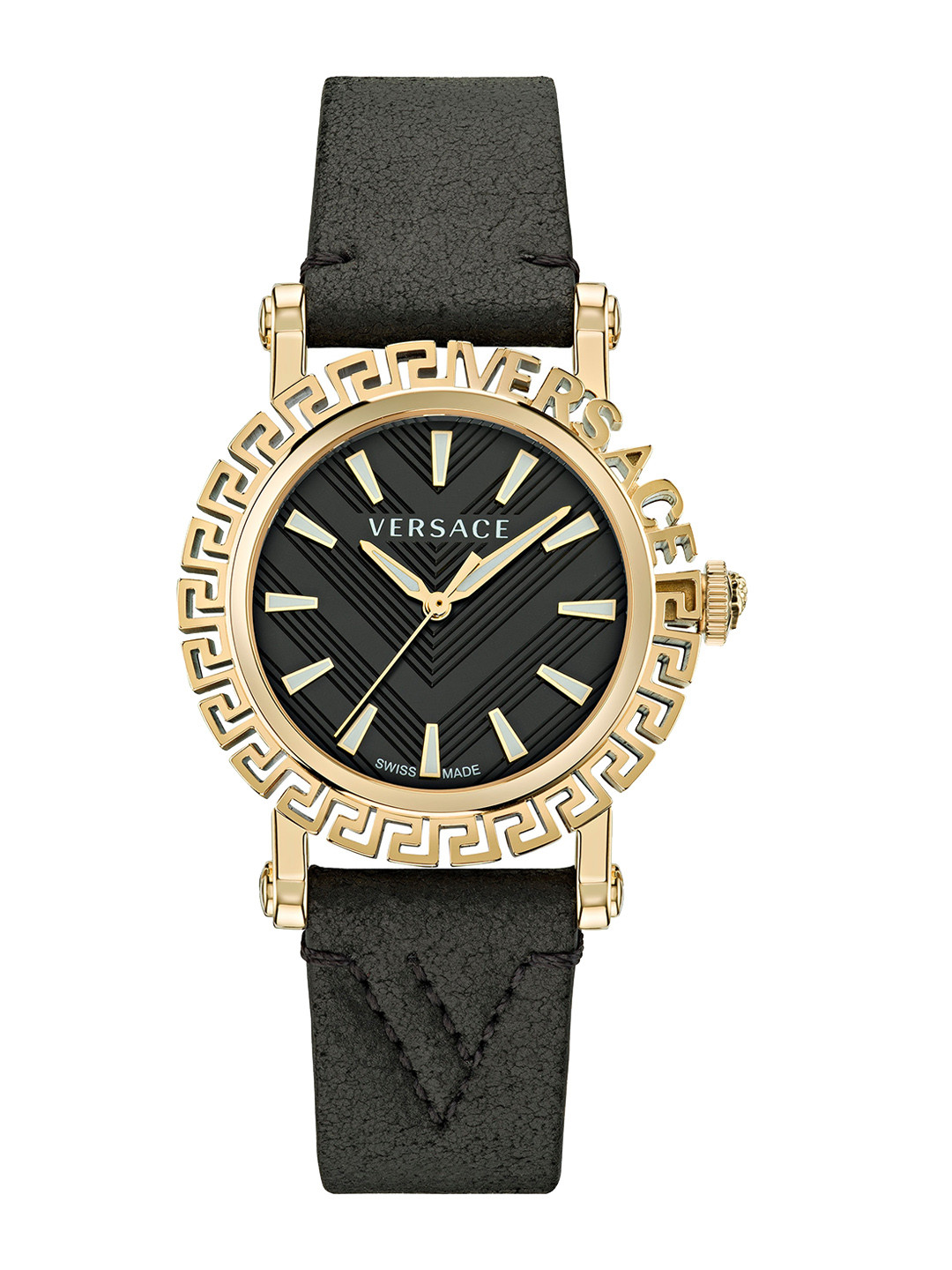 Versace Men Textured Dial & Leather Straps Analogue Watch VE6D00223