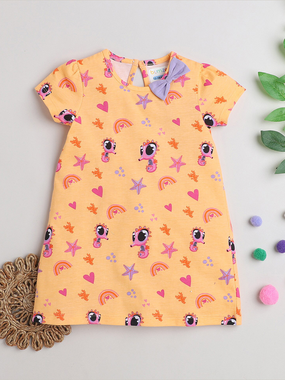 BUMZEE Girls Conversational Printed Cotton A-Line Dress