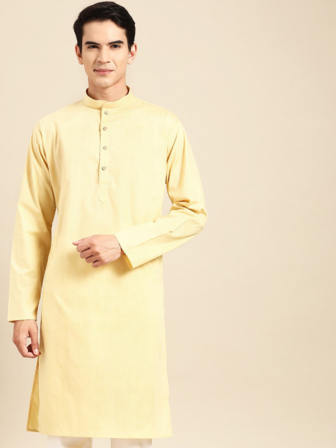 MANQ Abstract Woven Design Mandarin Collar Pure Cotton Kurta