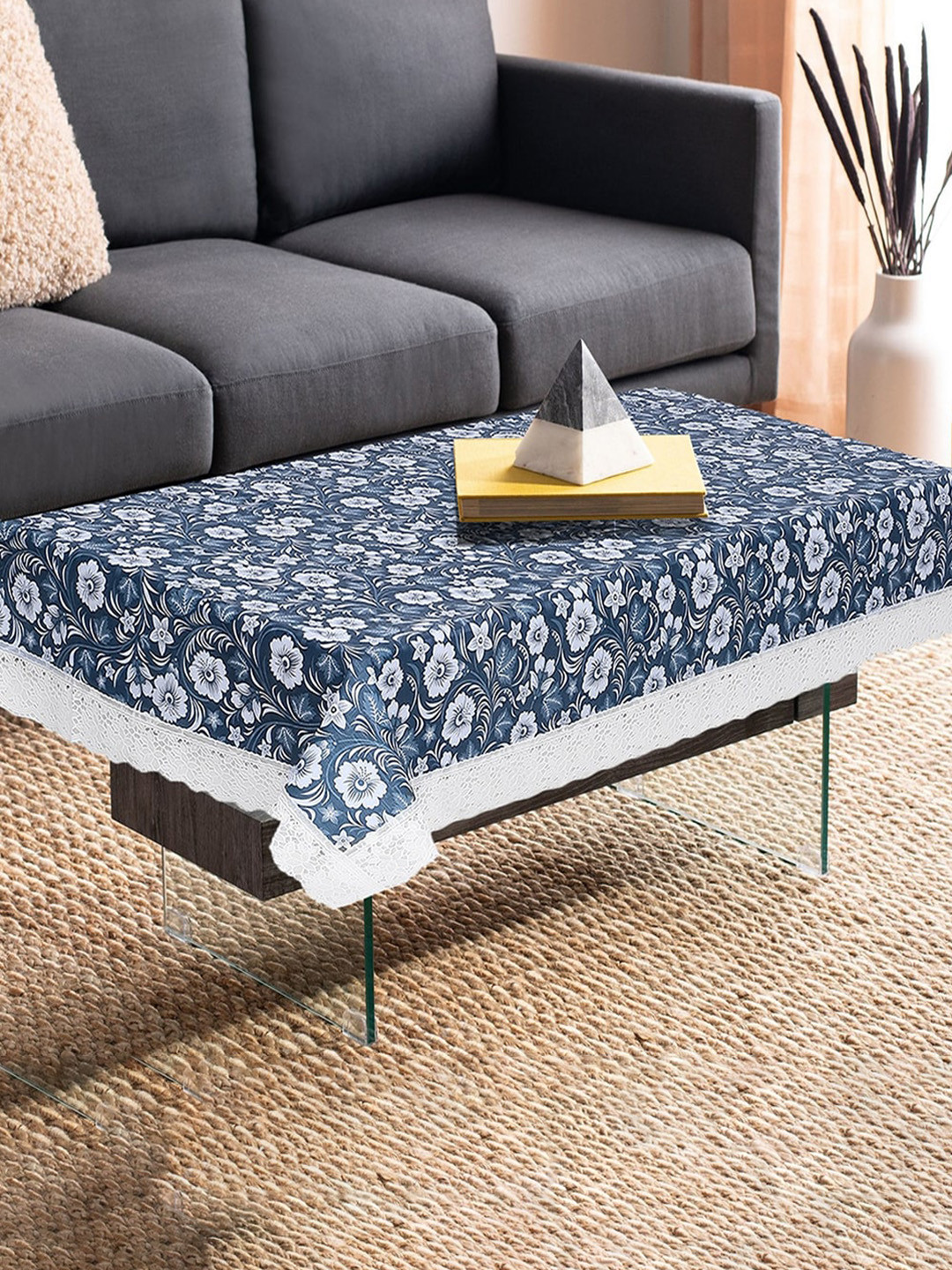 Dakshya Industries Blue & White Flower Printed Table Cover