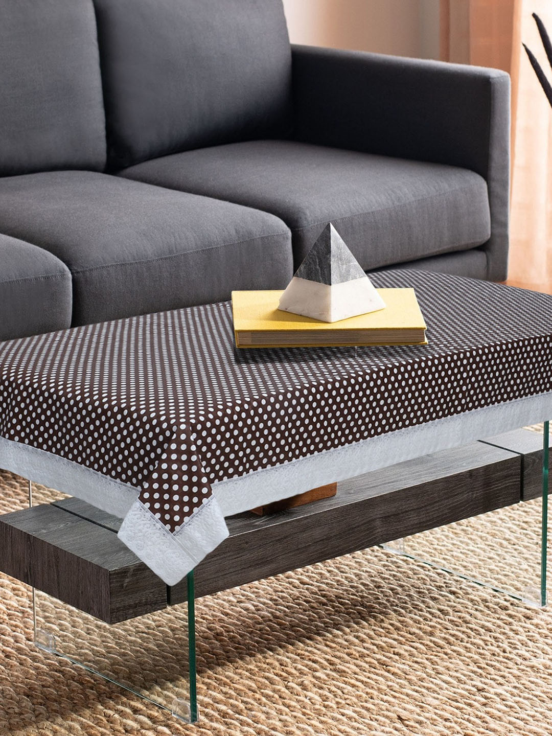 Dakshya Industries Brown & White Polka Dot Printed Table Cover