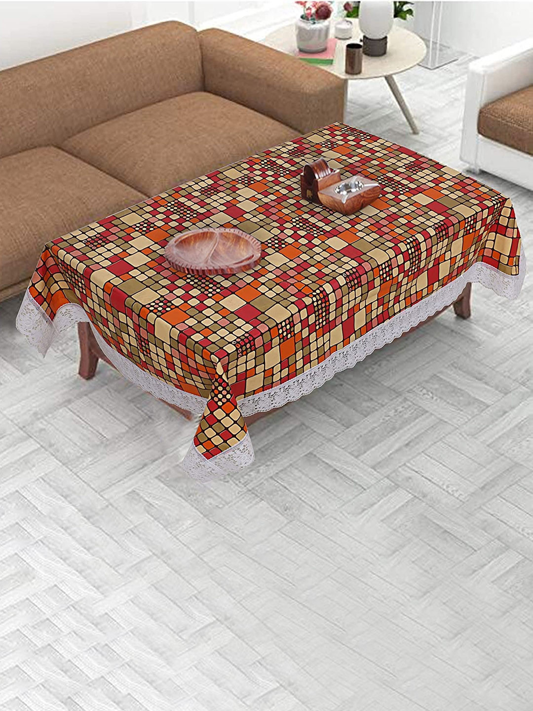 Dakshya Industries Red & Yellow Abstract Printed Table Cover