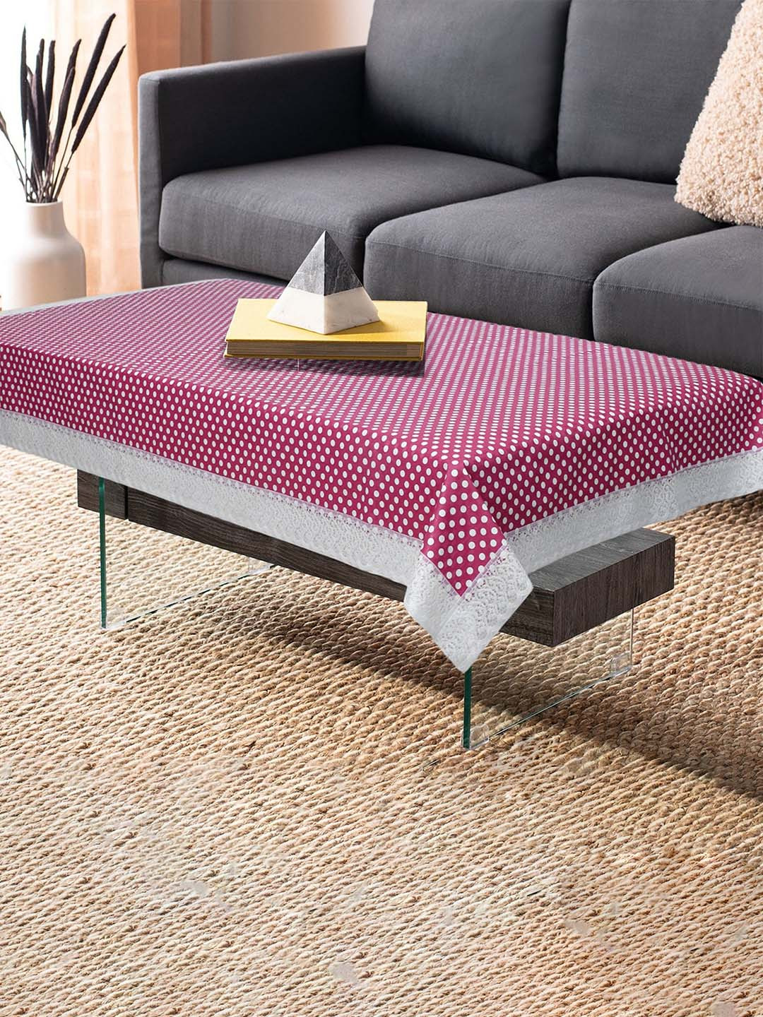Dakshya Industries Pink & White Polka Dot Printed Table Cover