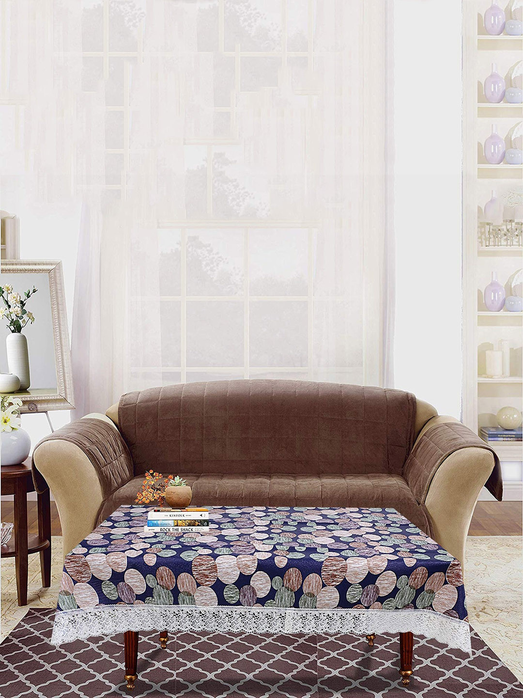 Dakshya Industries Blue & White Bubble Printed Table Cover