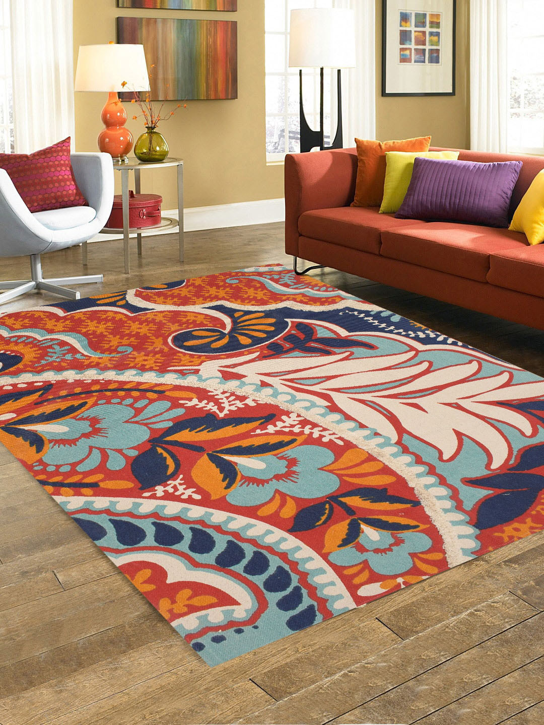 BLANC9 Red & Cream Celina Printed Cotton Carpet