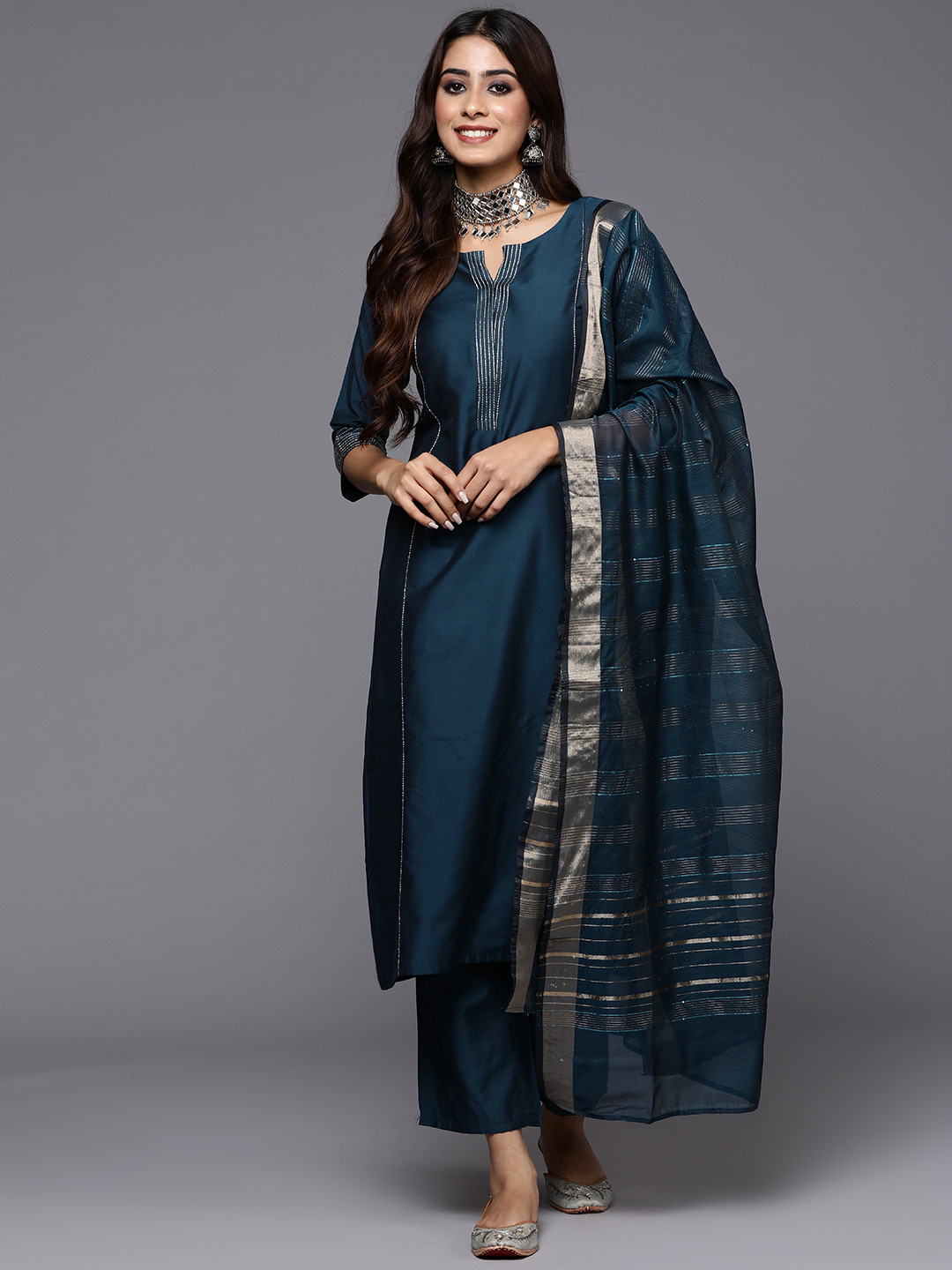 Gerua By Libas Women Yoke Design Panelled Kurta with Trousers Dupatta