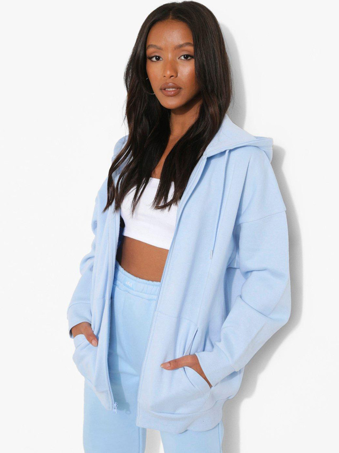 Boohoo Open Front Hooded Sweatshirt