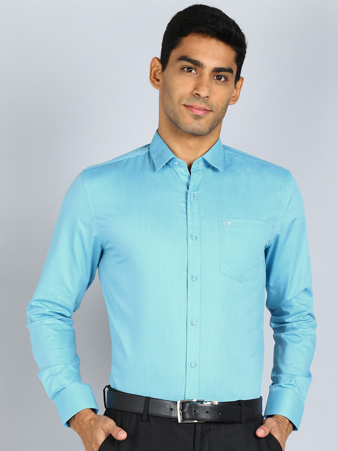 Sam and Jack Smart Spread Collar Cotton Chambray Formal Shirt