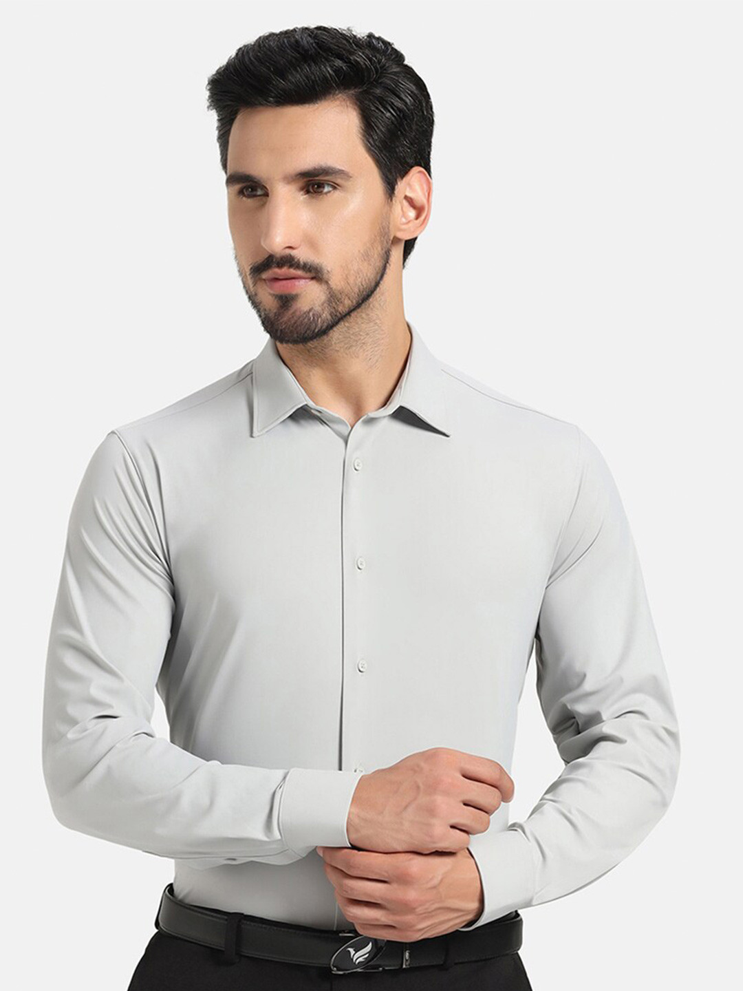 Blackberrys TechPro Men Grey Solid Formal Shirts