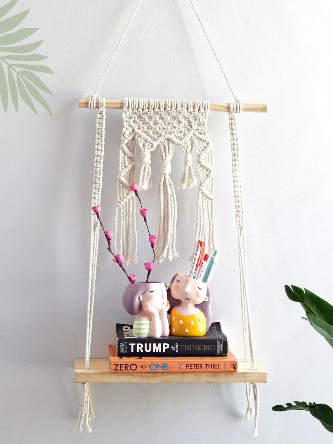 ecofynd Wooden Cotton Macrame Wall Hanging Shelf