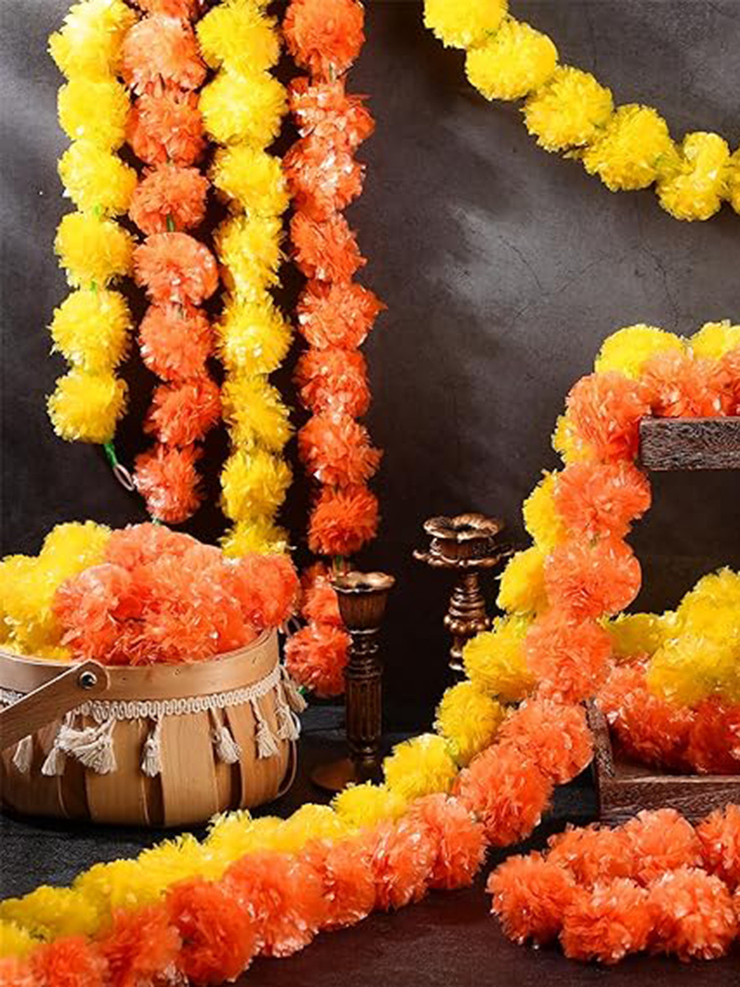 BS AMOR Yellow & Orange 15-Pieces Marigold Hanging Garlands