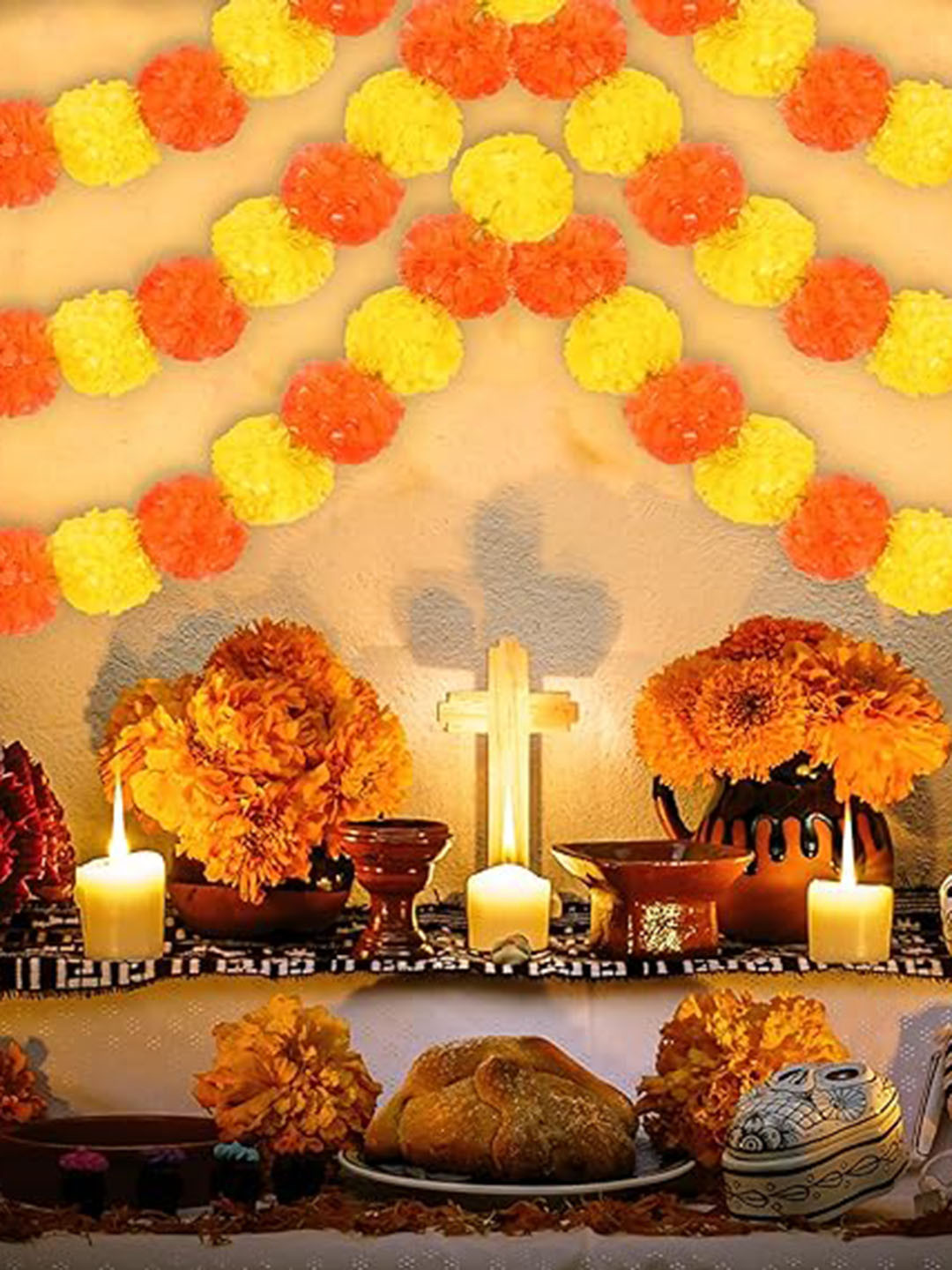 BS AMOR Yellow & Orange 8-Pieces Marigold Hanging Garlands