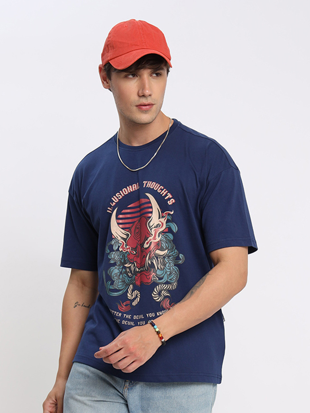 Beyoung Graphic Printed Drop-Shoulder Oversized Cotton T-shirt