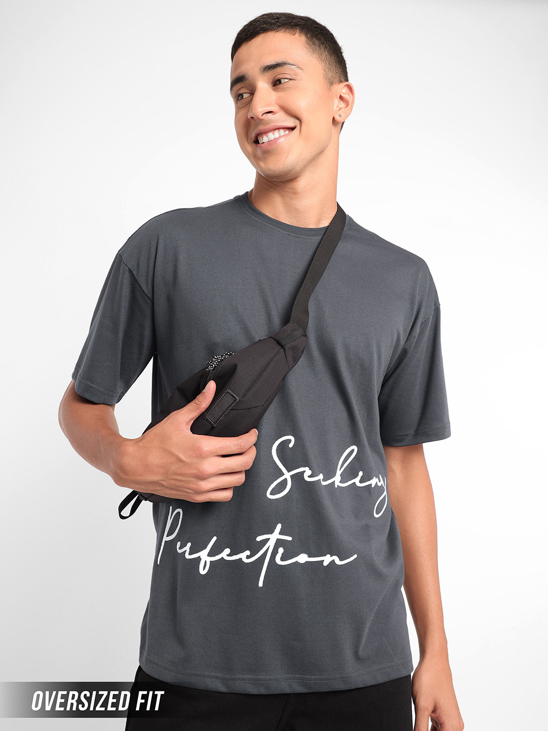 Beyoung Typography Printed Drop-Shoulder Sleeves Oversized Cotton T-shirt